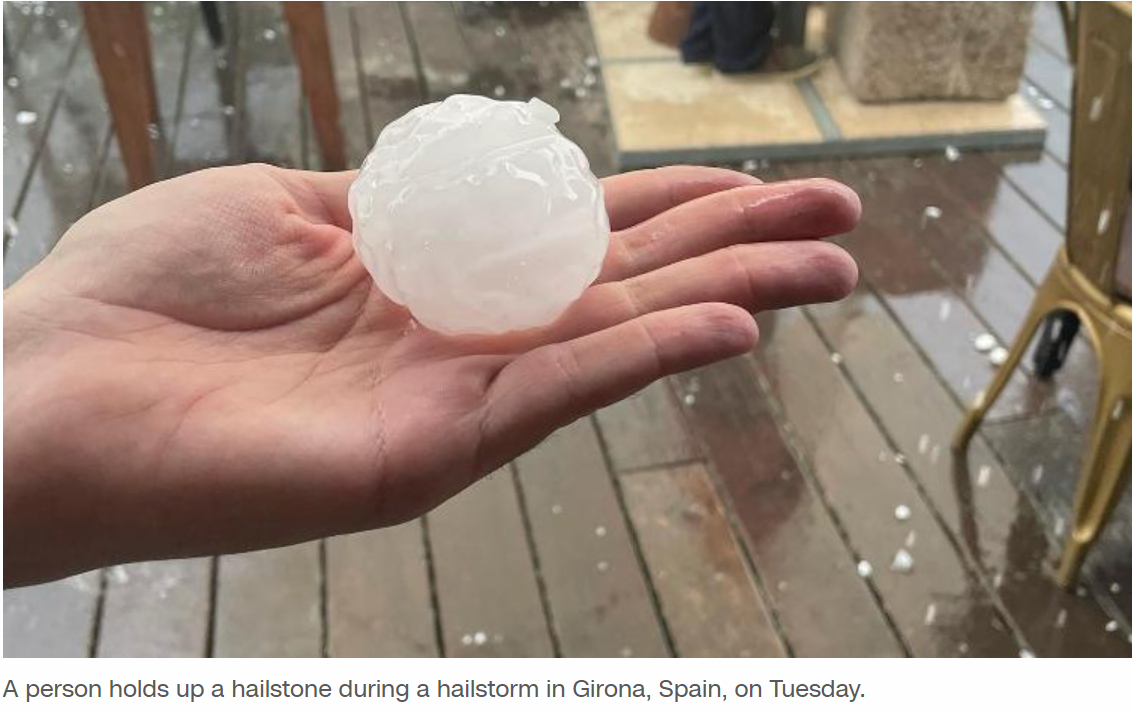 Toddler dies after being hit by giant hailstone in Spain