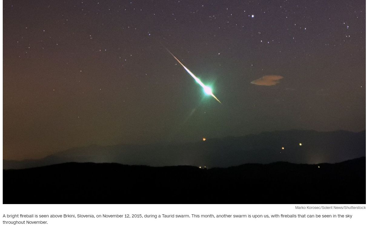 This month's Southern Taurids meteor shower will feature bright fireballs in the sky