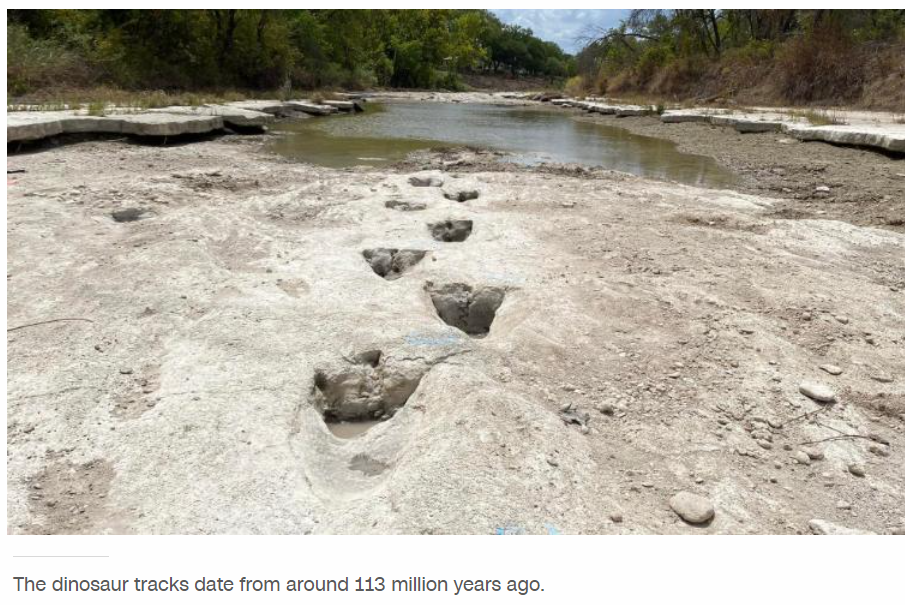 Dinosaur tracks from 113 million years ago uncovered due to severe drought conditions at Dinosaur Valley State Park