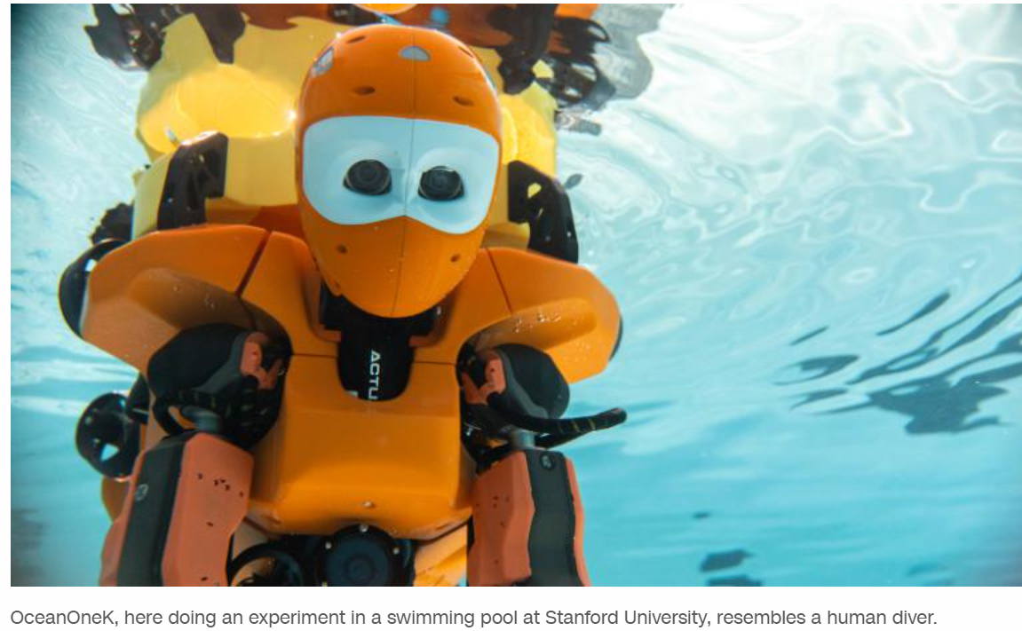 Humanoid diving robot explores shipwrecks on the bottom of the ocean