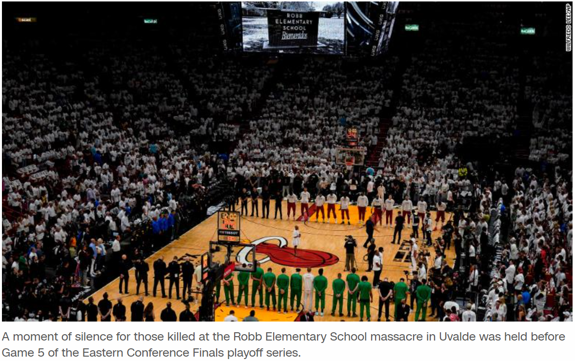 Miami Heat and Boston Celtics pay tribute to victims as the sporting world reacts to Texas shooting