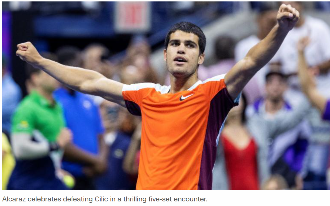 Carlos Alcaraz reaches US Open quarterfinal with late-night win against Marin Cilic