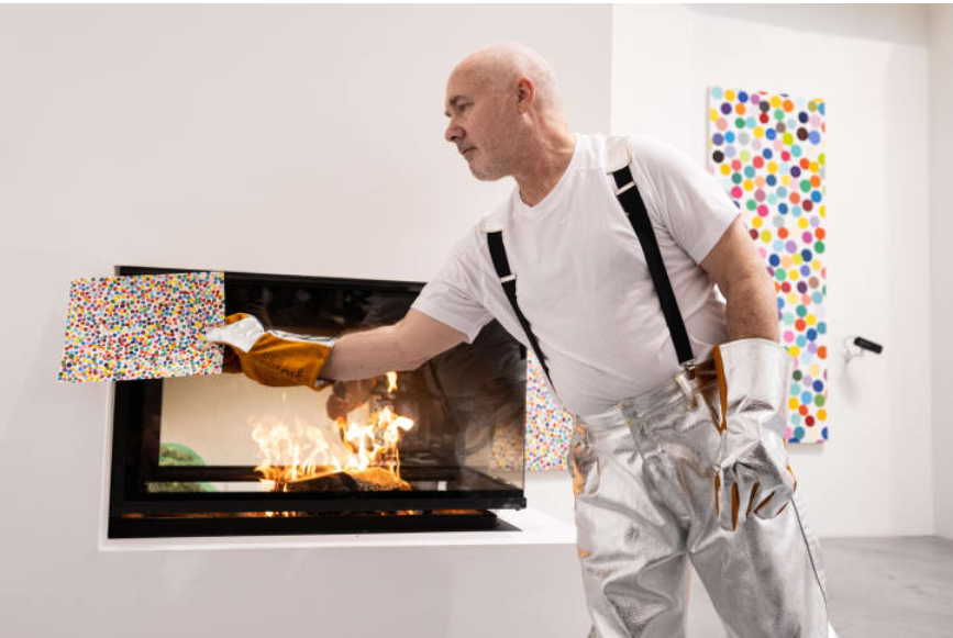 'That is art!': Damien Hirst has begun burning thousands of his own paintings
