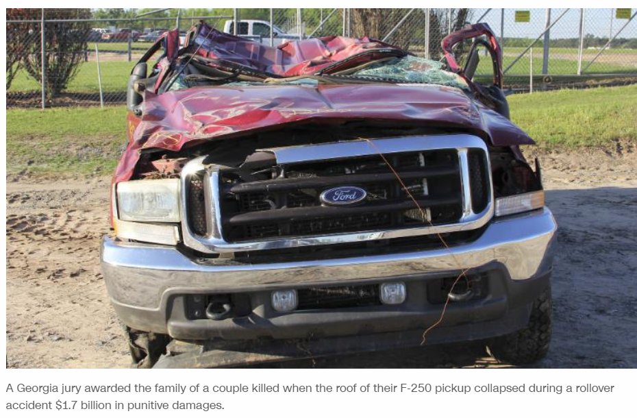 Ford hit with $1.7 billion verdict for F-series pickup roof collapse that killed couple
