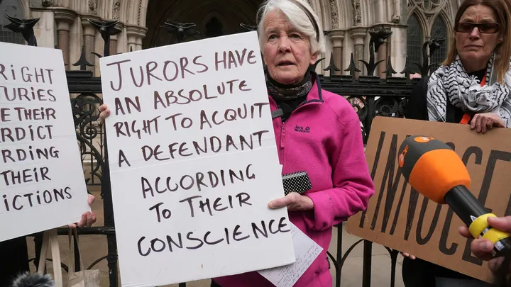 UK climate activist won't be charged for sign telling jurors to vote their conscience